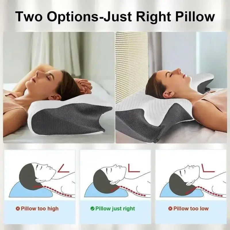 1pc Memory Foam Cervical Pillow, 2 in 1 Ergonomic Contour Orthopedic Pillow for Neck Pain, Contoured Support Pillows,Neck Pillow - Velora