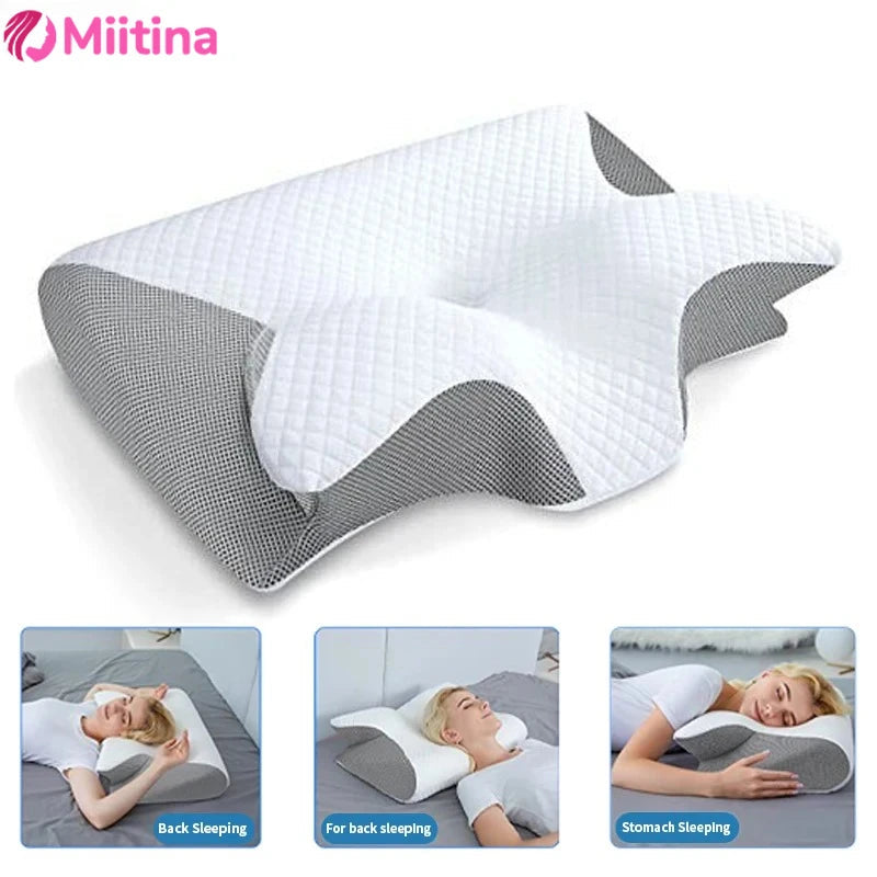 Sleep Memory Neck Pillow Butterfly Slow Rebound Comfortable Memory Foam Sleep Pillow Cervical Orthopedic Neck Massage Bed Pillow - Velora