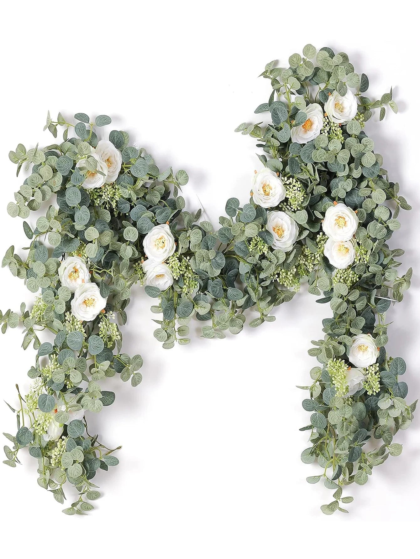 1pc 5.9FT Artificial Eucalyptus Vine Fake Rose Flowers Gypsophila Garland For Wedding Home Party Craft Art Table Runner Decor - Velora