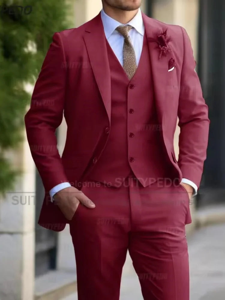 Slim Fit Suit Sets For Men Wedding Banquet Groomsman Elegant Formal Vest Pants Three Pieces Fashion Male Classic Outfits Velora
