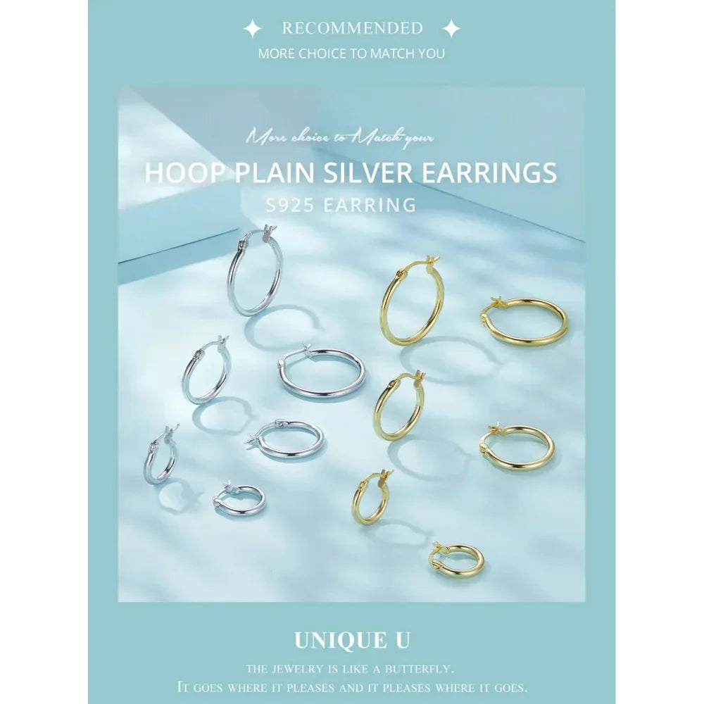 14K White Gold-Plated 925 Sterling Silver Hoop Earrings - Stylish And Hypoallergenic Jewelry For Women - Velora