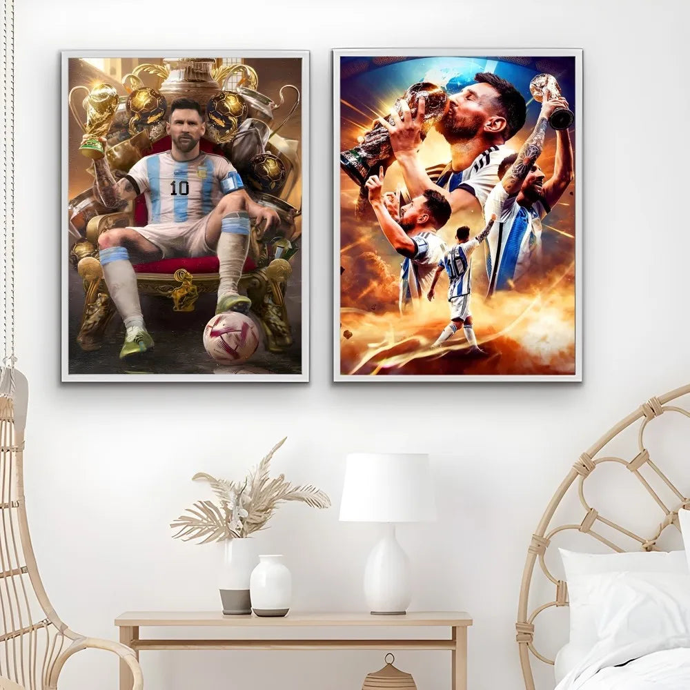 1PC Football Star Popular Character M-Messi Poster Sticky Wall Art Printing Waterproof Home Living Bed Room Bar Aesthetic Decor Velora