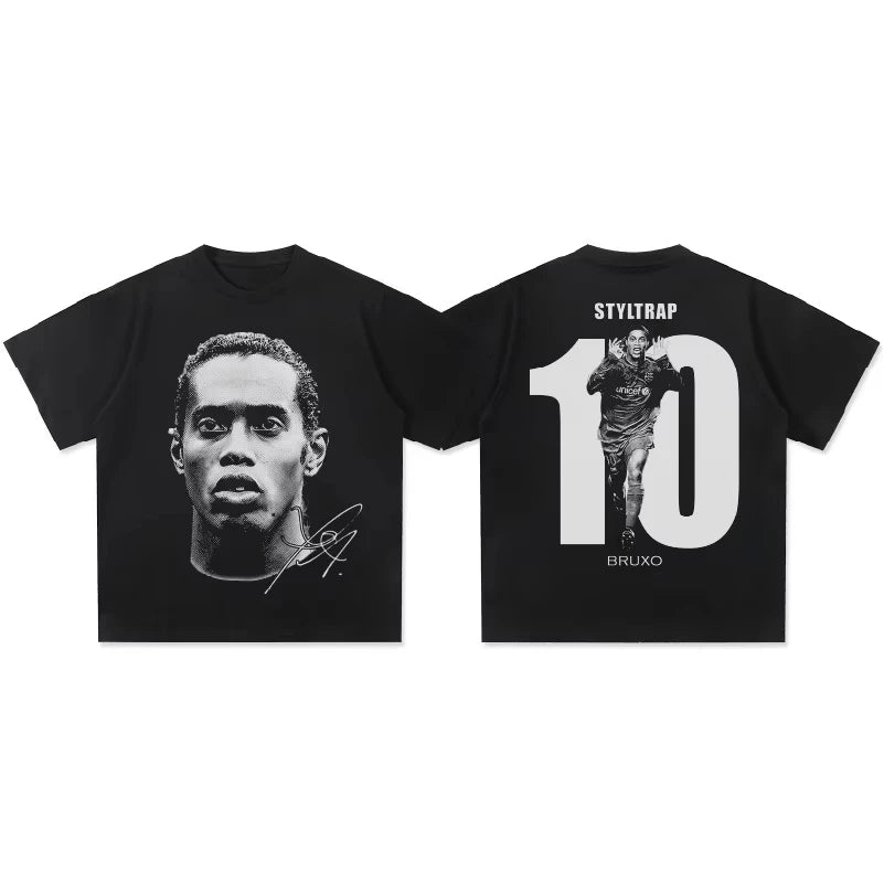 Ronaldinho Head Printed Short Sleeve Fashion Brand Crew-neck Cotton Casual Breathable High Quality Men's women oversize T-shirt Velora