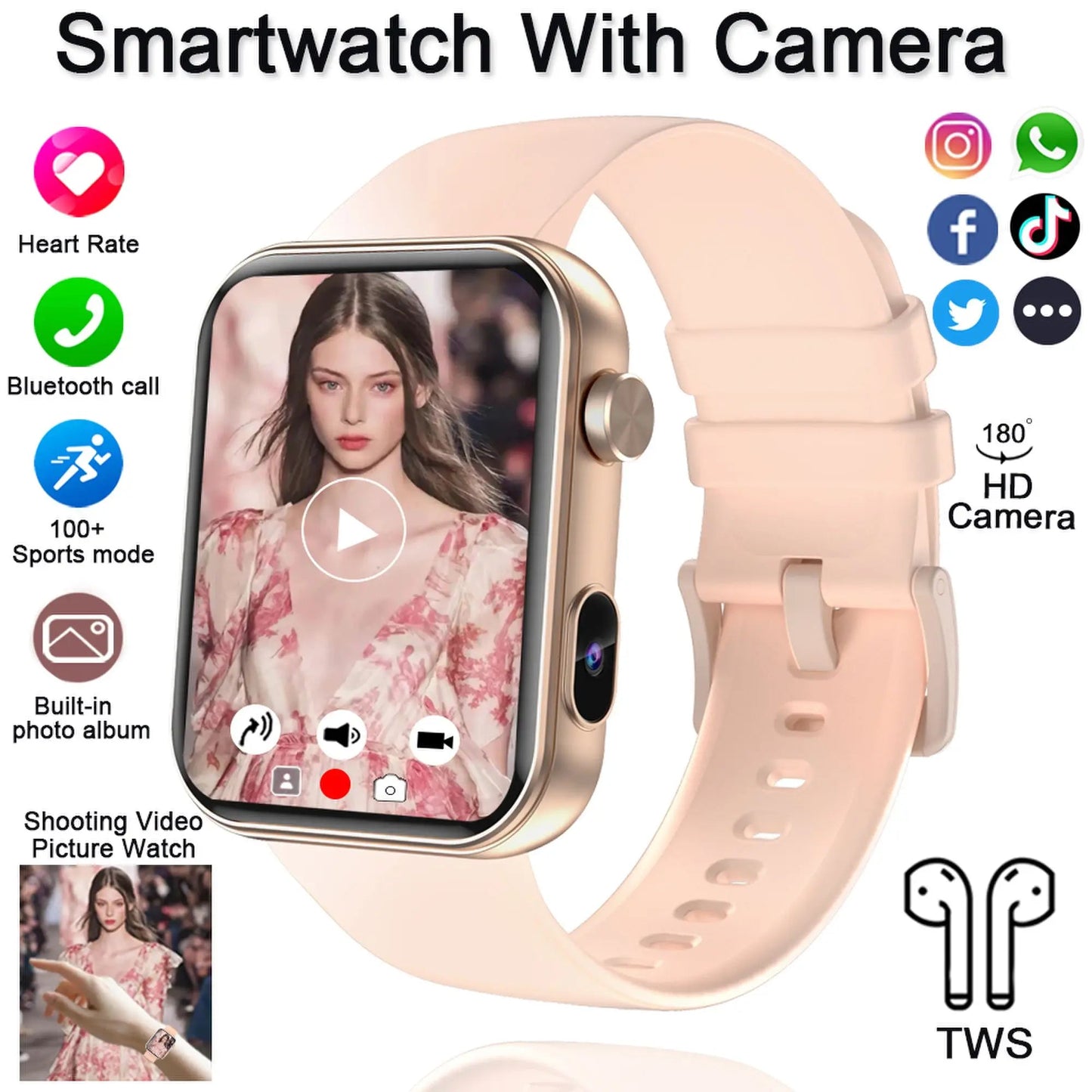 2025 New Smart Watch Men Women Camera Take Photos Record Video Health Monitor Sports Fitness Waterproof BT Call Smartwatch - Velora