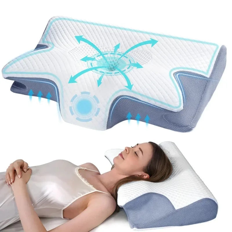 Sleep Memory Pillow Butterfly Memory Foam Neck Pillows Contoured Sleep For Neck Pain Relief Stomach Support Comfortable Pillow - Velora