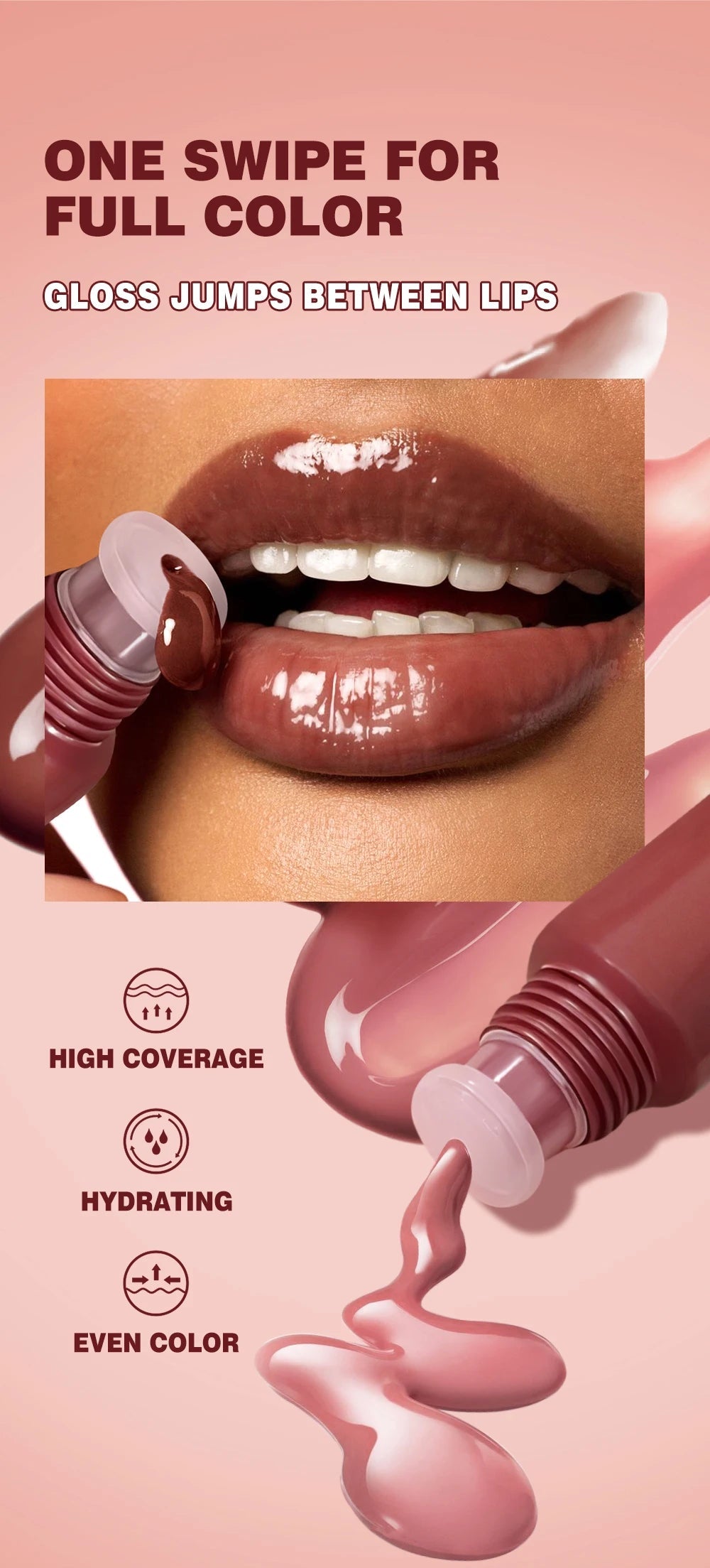 1PC Moisturizing Lip Gloss, Waterproof and Sweatproof, Easy to Apply, Non Fading, Non Staining, Creating Perfect Lip Makeup - Velora
