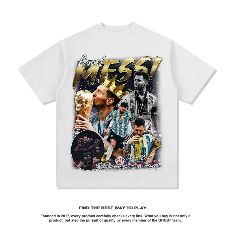 Messi Argentina American Star T-shirt Street Hip-hop Trendy Brand Retro Printing Pure Cotton Short Sleeves Velora