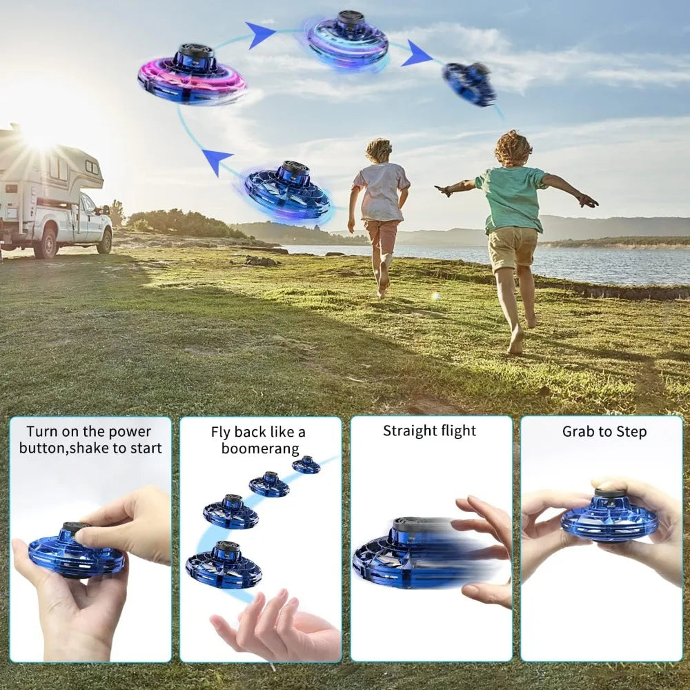 Flying Spinner UFO Mini Drone,Flying Spinner Hand Operated Drones Indoor Outdoor Cool Stuff Mini Drones Toys Birthday Gifts - Velora
