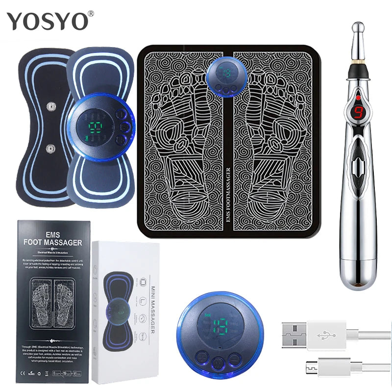Portable Massage Foot Pad Massage Patch Massage Pen Cervical Neck and Back Full Body Massage Combination Set - Velora