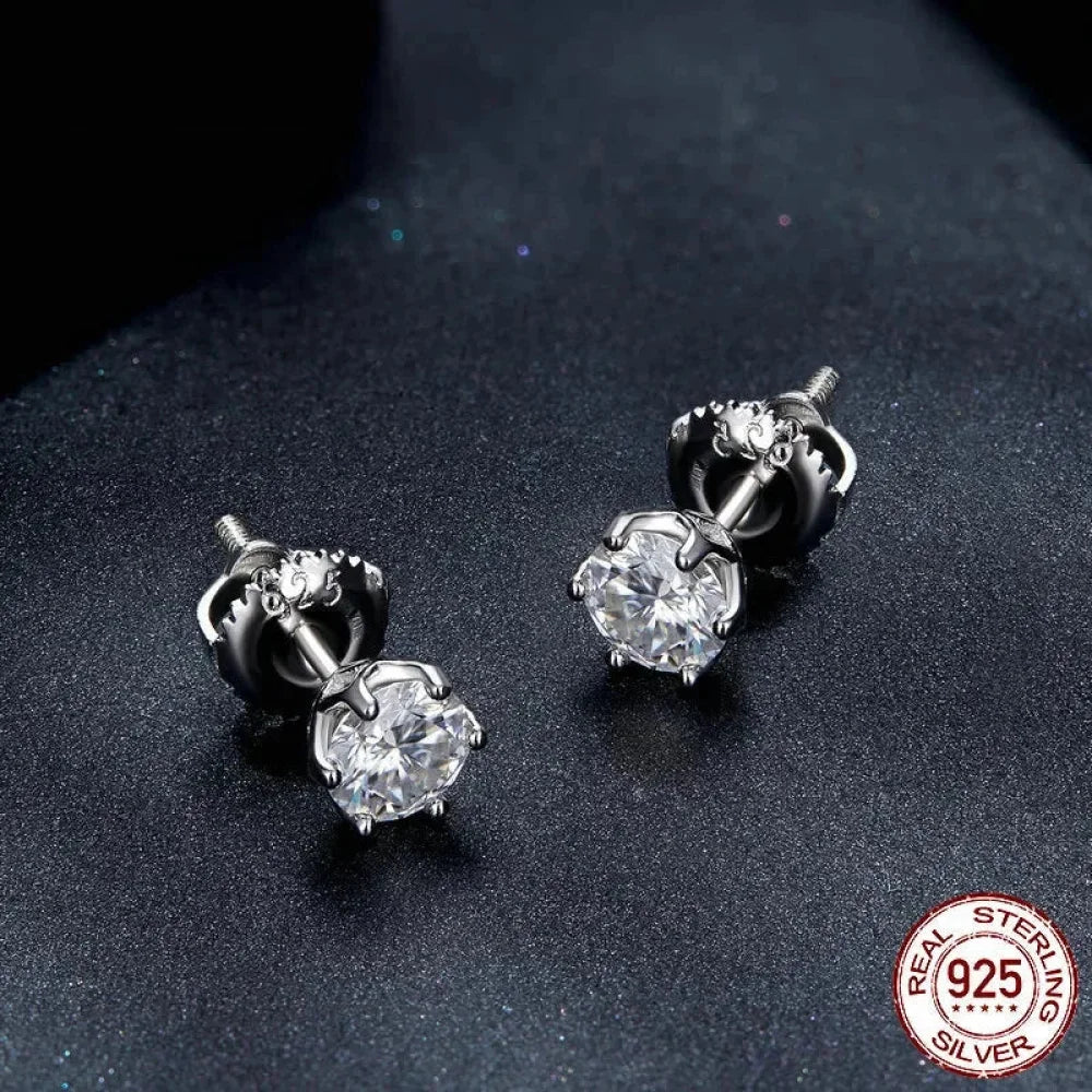 Radiant Moissanite Stud Earrings | D Color Round Cut 925 Silver, Gold Plated - Velora