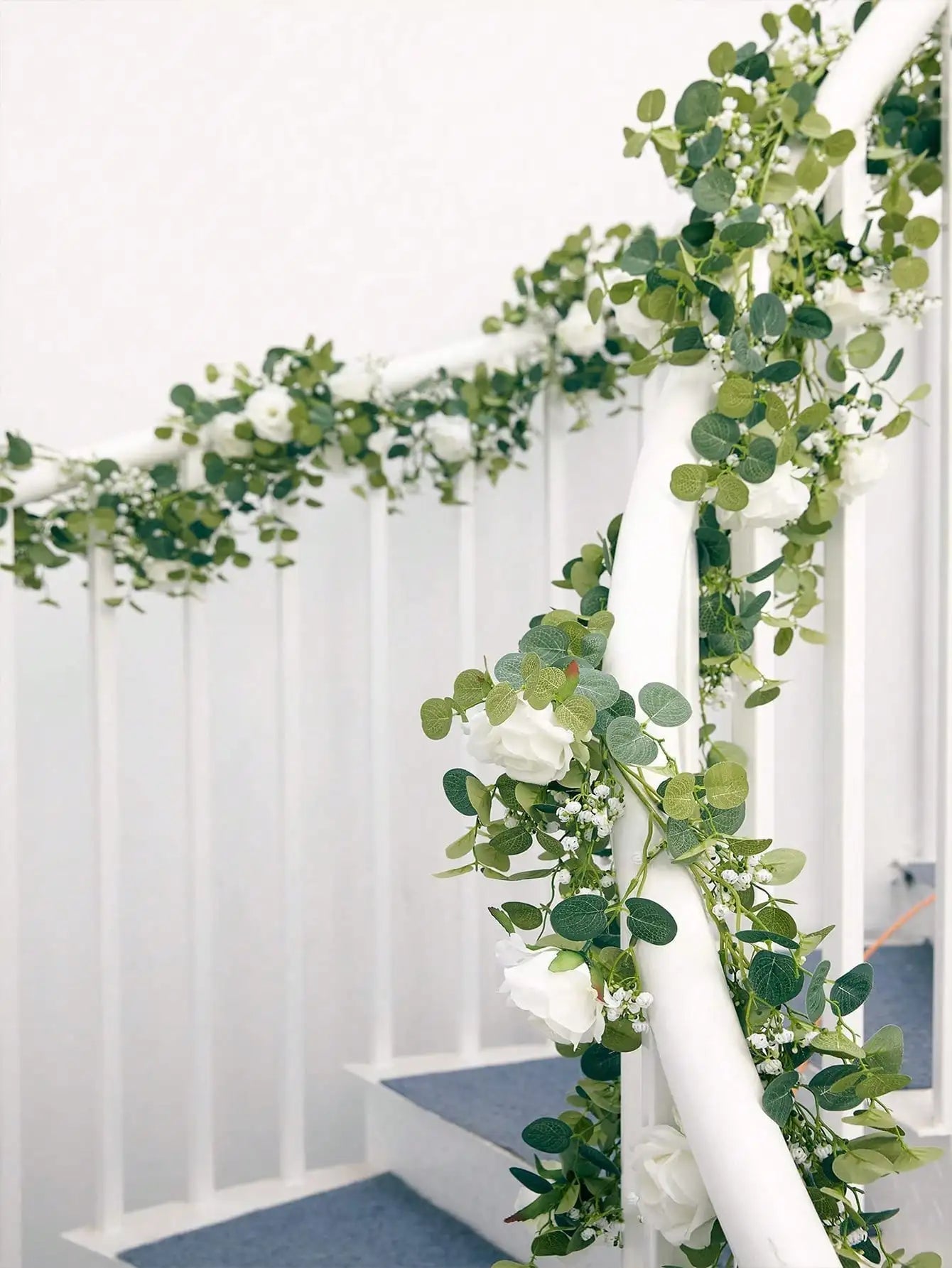 1pc 5.9FT Artificial Eucalyptus Vine Fake Rose Flowers Gypsophila Garland For Wedding Home Party Craft Art Table Runner Decor - Velora