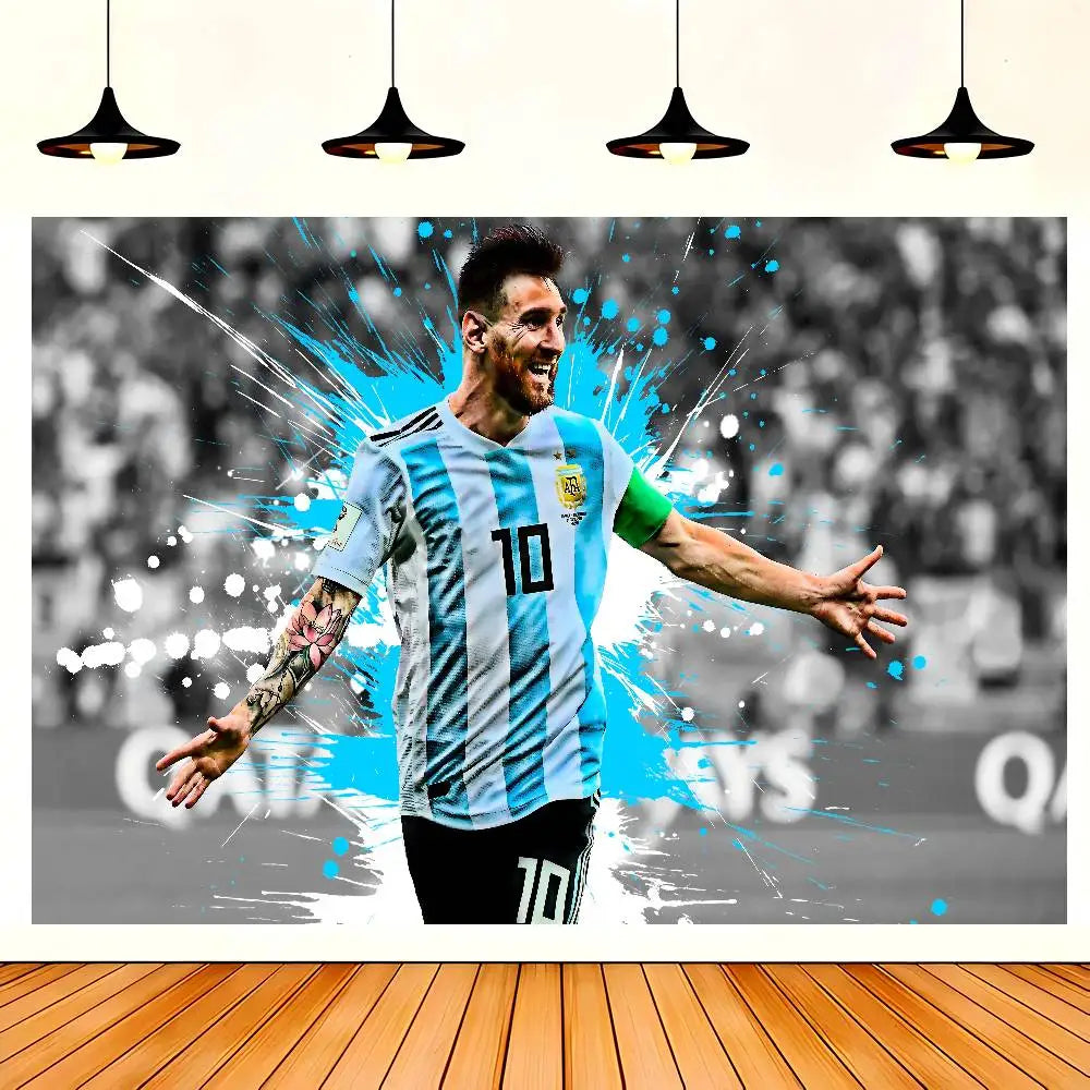 Soccer M-Messi Character Birthday Party Backdrop For Photography Background Birthday Decor Velora