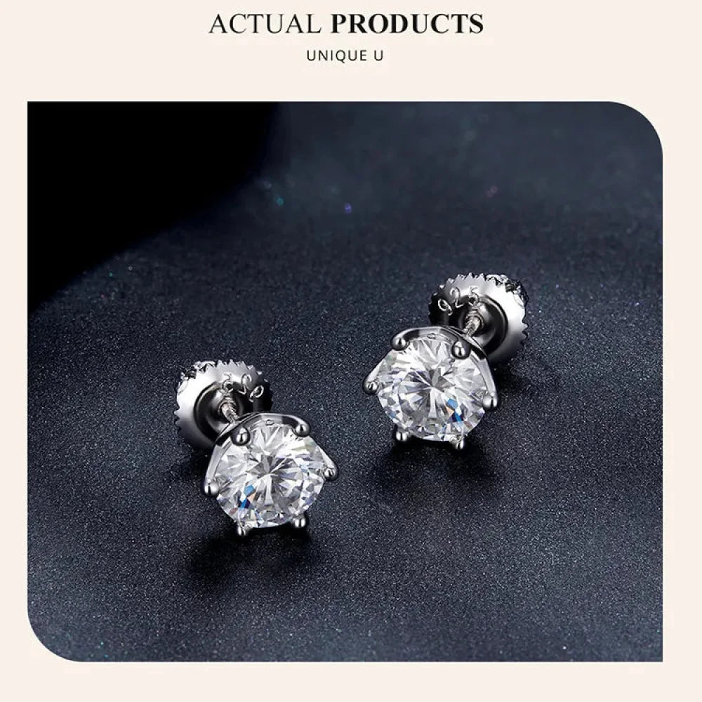 Radiant Moissanite Stud Earrings | D Color Round Cut 925 Silver, Gold Plated - Velora