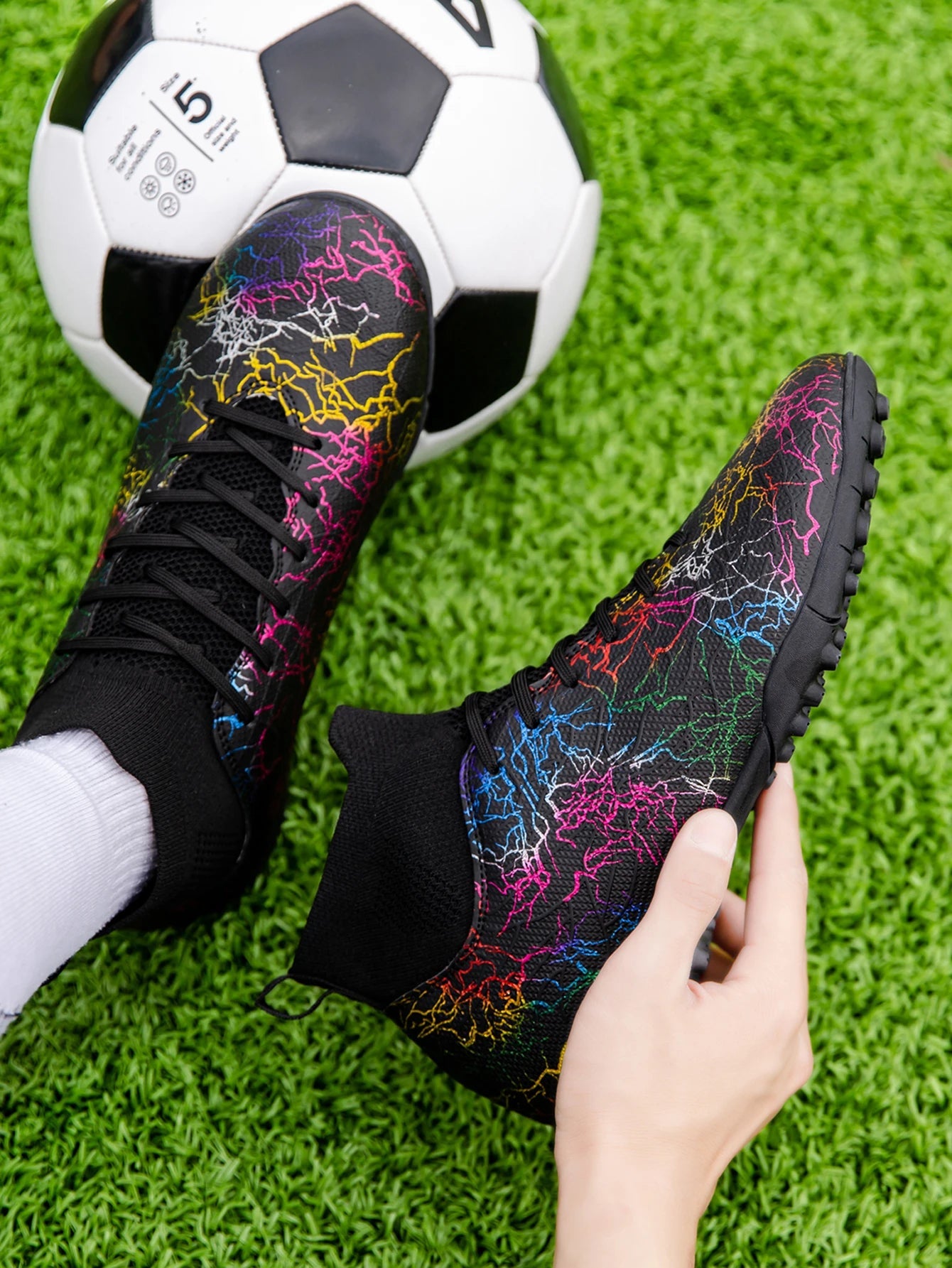 Professional High Top Soccer Shoes for Men, Tf, Broken Nails, Short Nails, Artificial Grass Training, Breathable, Anti Slip - Velora