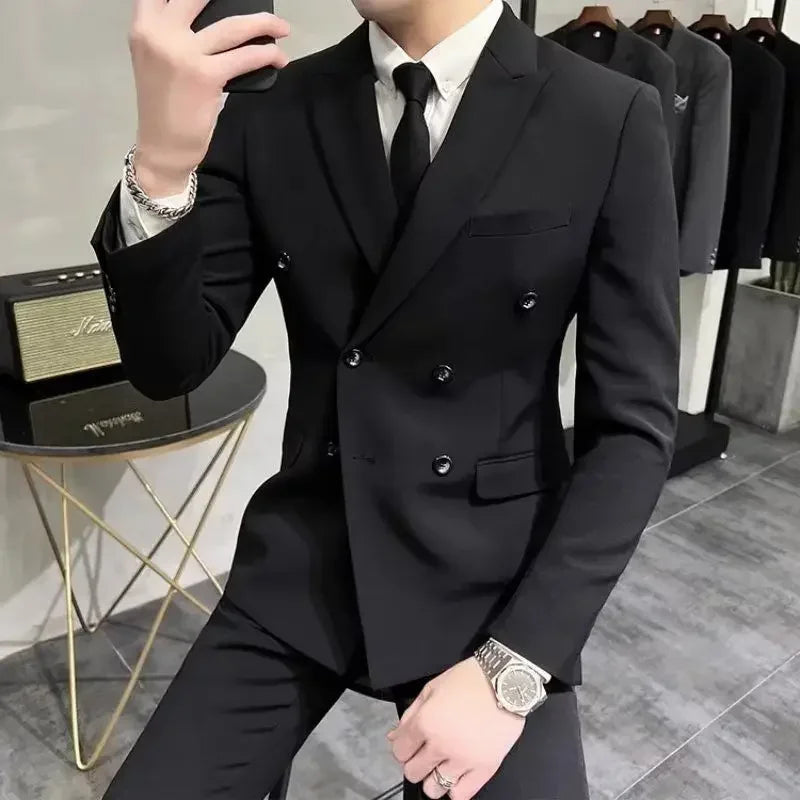 Wedding 2 Piece Outfit Set Male Slim Fit Full Men's Suits and Blazers Dress Formal Groom Clothes Elegant Spring Autumn Luxury - Velora