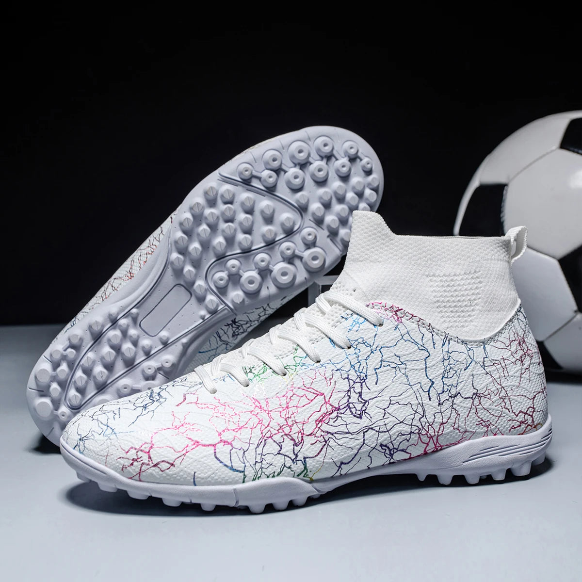 Professional High Top Soccer Shoes for Men, Tf, Broken Nails, Short Nails, Artificial Grass Training, Breathable, Anti Slip - Velora