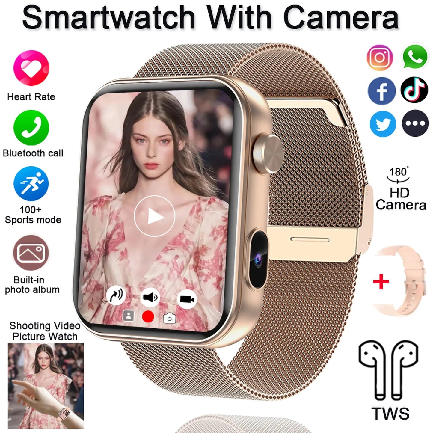 2025 New Smart Watch Men Women Camera Take Photos Record Video Health Monitor Sports Fitness Waterproof BT Call Smartwatch - Velora