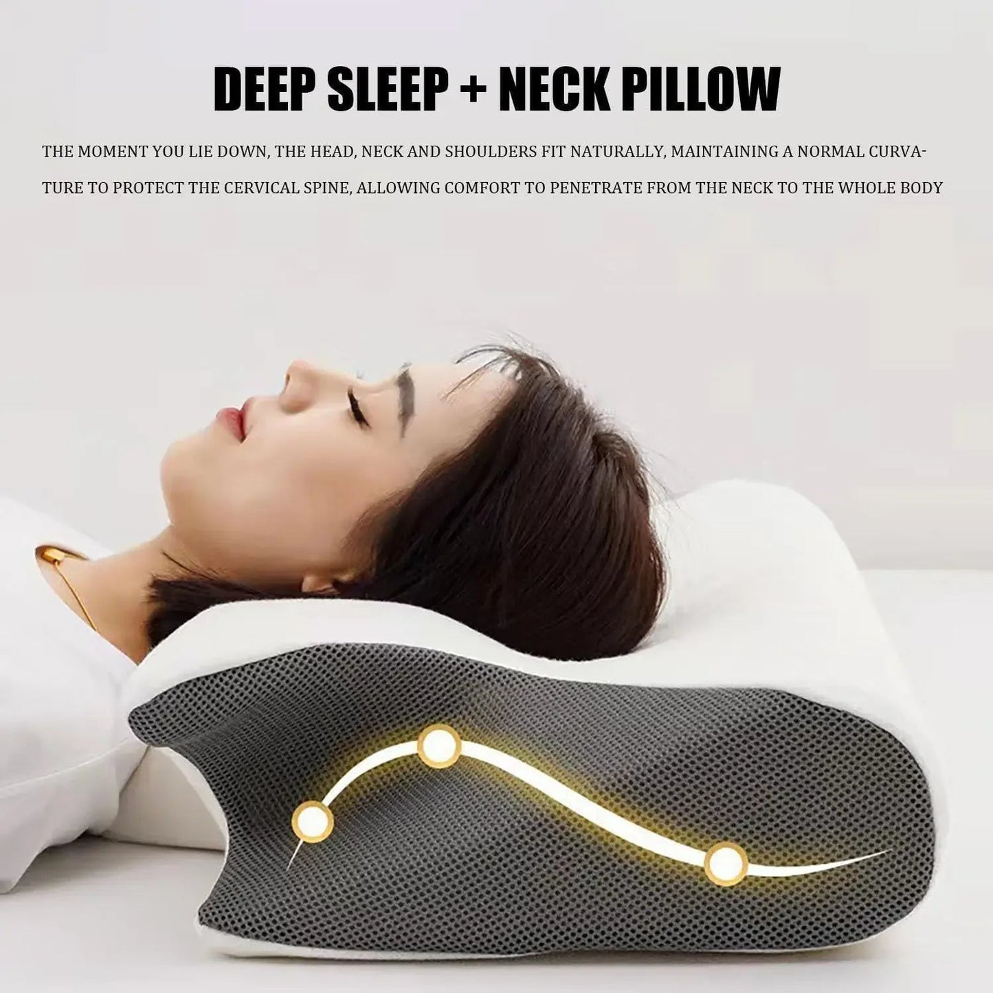 1pc Memory Foam Cervical Pillow, 2 in 1 Ergonomic Contour Orthopedic Pillow for Neck Pain, Contoured Support Pillows,Neck Pillow - Velora