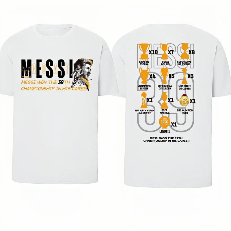 Messi Won The 39th Crown of His Career Commemorative Printed T-shirt Pure Cotton Men's and Women's Casual Outdoor T-shirt Velora