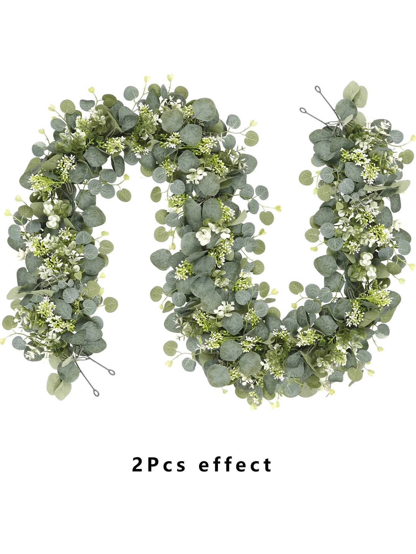 1pc 5.9FT Artificial Eucalyptus Vine Fake Rose Flowers Gypsophila Garland For Wedding Home Party Craft Art Table Runner Decor - Velora