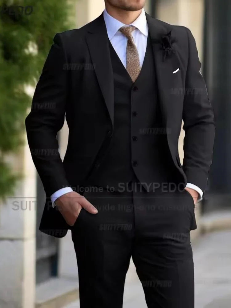 Slim Fit Suit Sets For Men Wedding Banquet Groomsman Elegant Formal Vest Pants Three Pieces Fashion Male Classic Outfits Velora