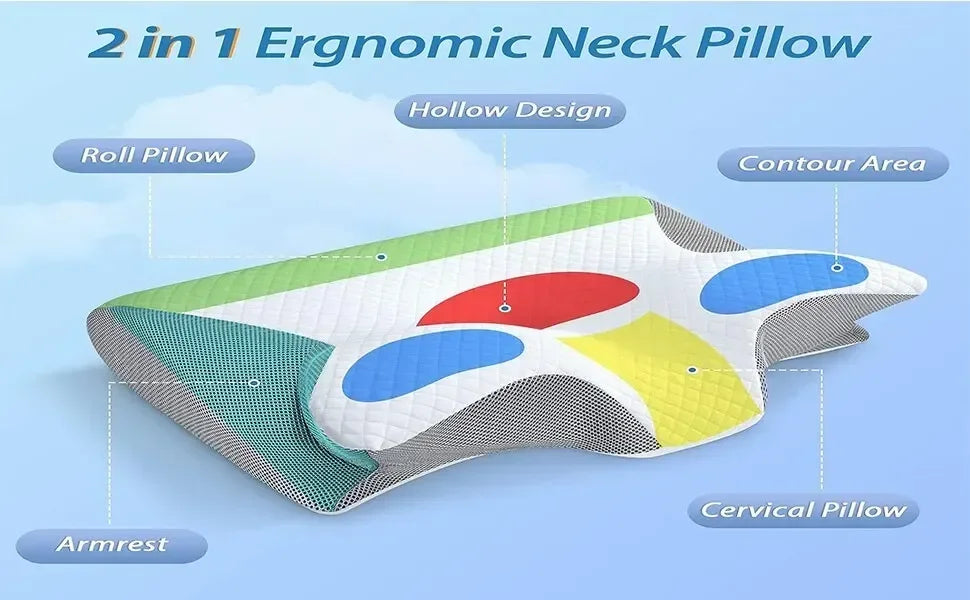 1pc Memory Foam Cervical Pillow, 2 in 1 Ergonomic Contour Orthopedic Pillow for Neck Pain Support Pillows Pillowcase replacement Velora