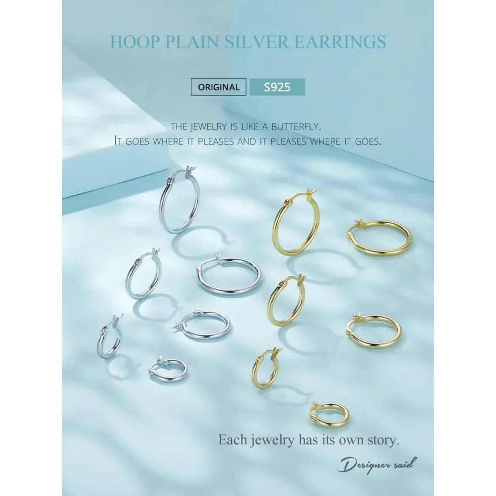 14K White Gold-Plated 925 Sterling Silver Hoop Earrings - Stylish And Hypoallergenic Jewelry For Women - Velora