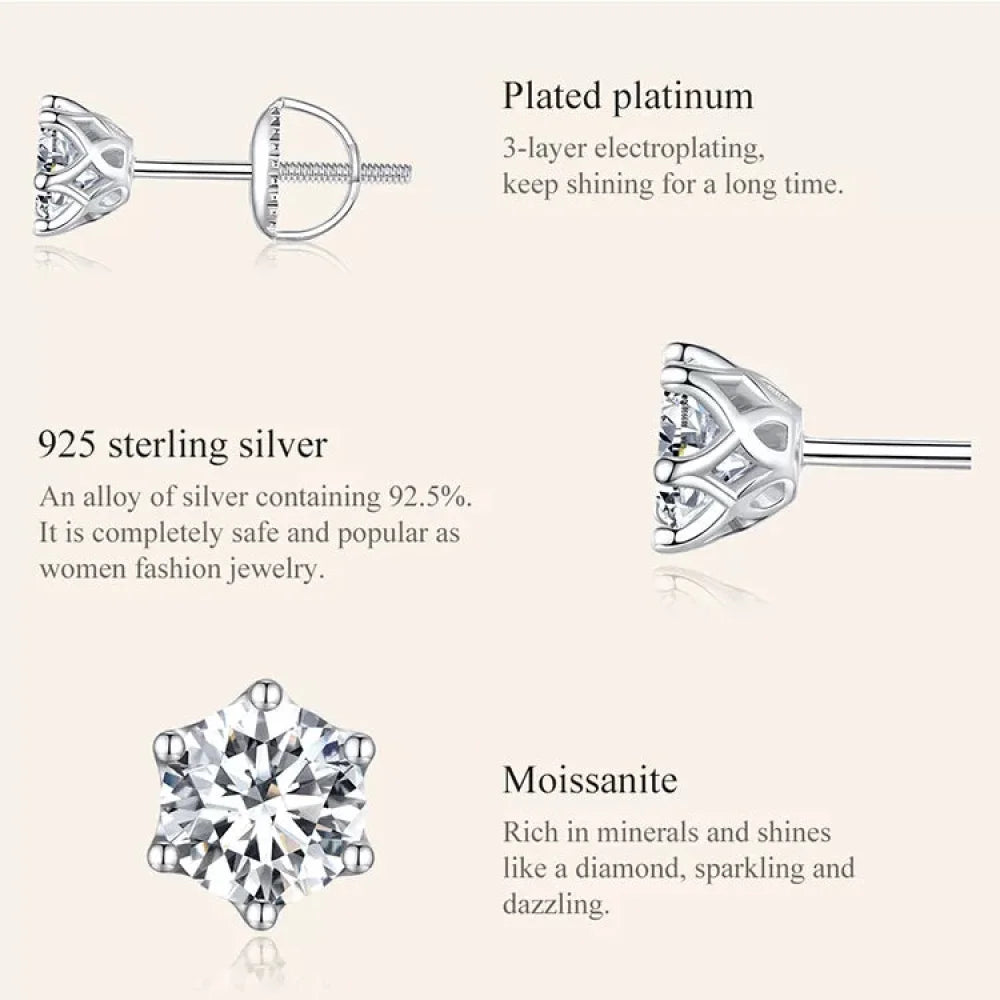 Radiant Moissanite Stud Earrings | D Color Round Cut 925 Silver, Gold Plated - Velora