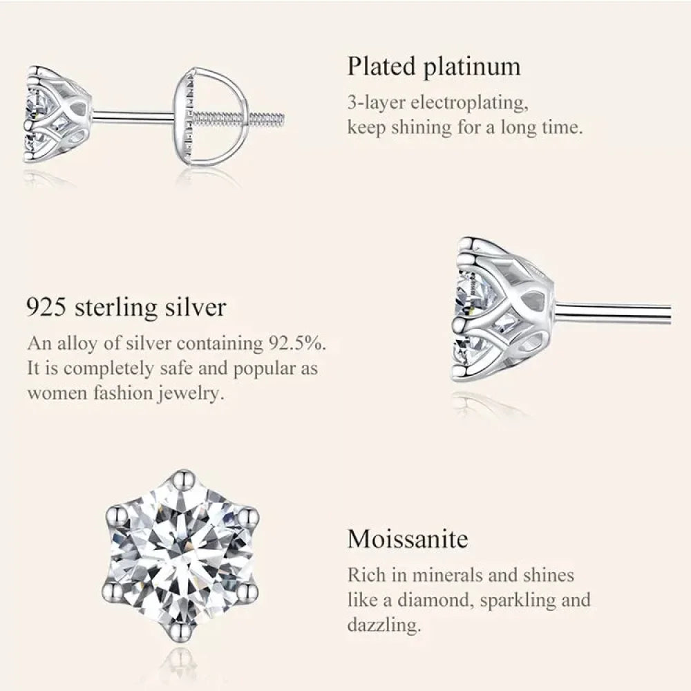 Radiant Moissanite Stud Earrings | D Color Round Cut 925 Silver, Gold Plated Itz Luxury