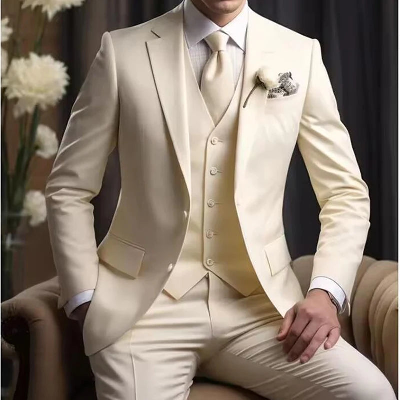 Elegant Wedding Suits for Men 2025 Solid Color Blazer Slim Fit 3 Pcs Jacket Pants Vest Costume Homme Formal Party Male Clothing Velora