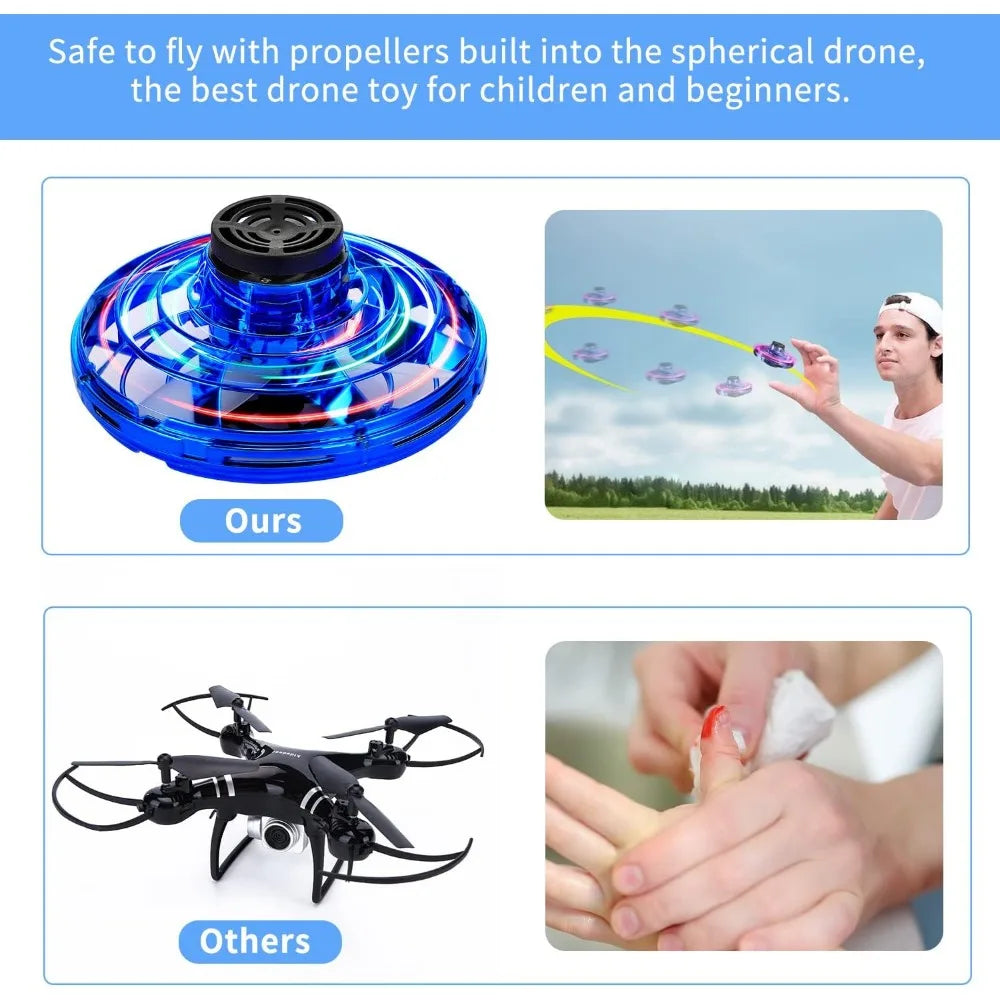 Flying Spinner UFO Mini Drone,Flying Spinner Hand Operated Drones Indoor Outdoor Cool Stuff Mini Drones Toys Birthday Gifts - Velora