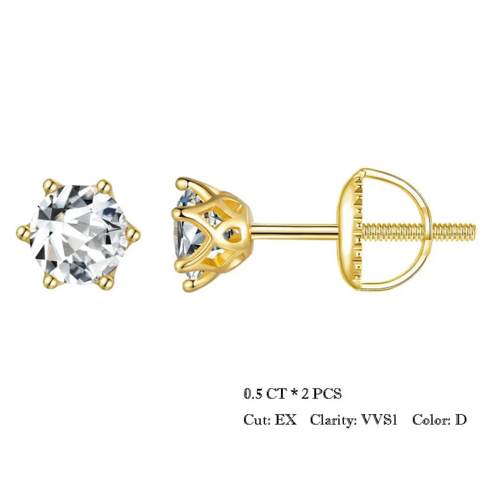 Radiant Moissanite Stud Earrings | D Color Round Cut 925 Silver, Gold Plated - Velora