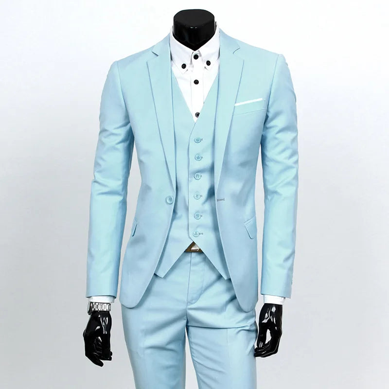 Spring Autumn New Fashion Men's Trendy Slim Business Solid Color 3 Pieces of Suits Sets Single Greasted Blazers Waistcoat Pants - Velora