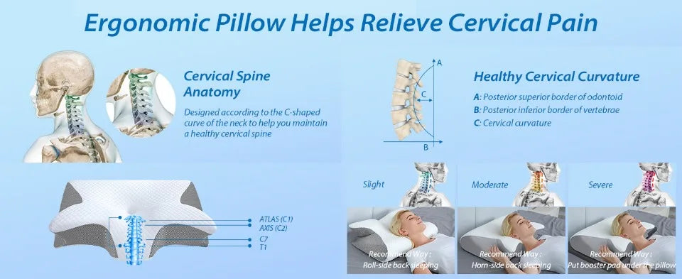1pc Memory Foam Cervical Pillow Fast Rebound Memory Sleeping Pillows 2in1 Ergonomic Orthopedic Pillow for Neck Pain Neck Pillow Velora