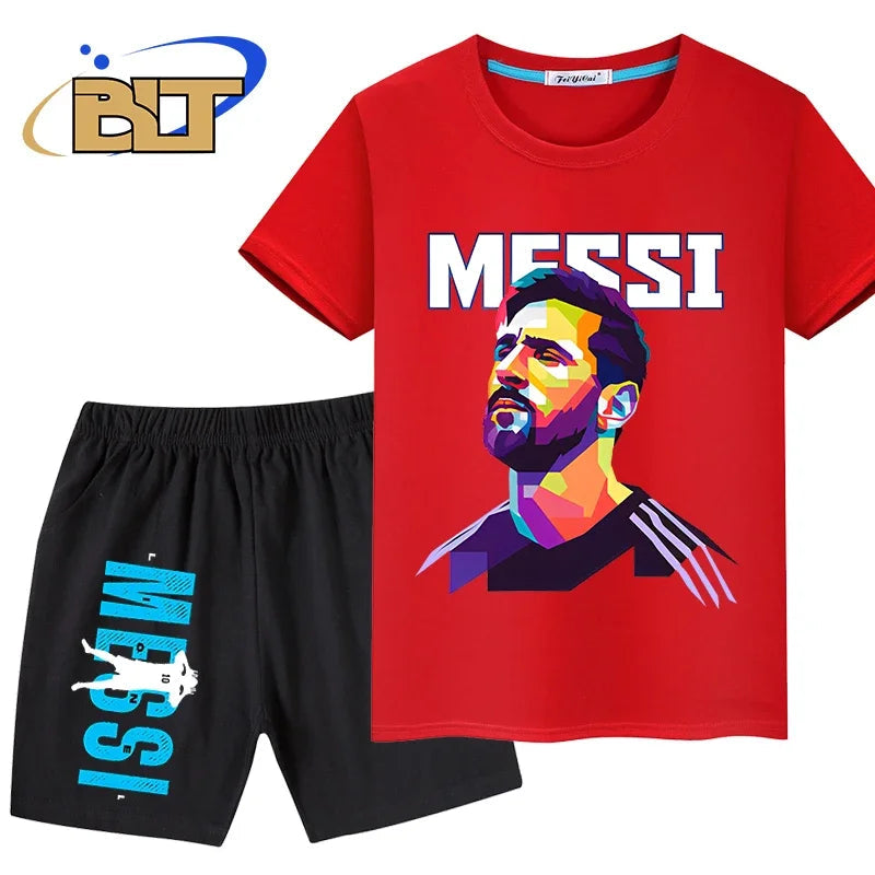 messi avatar printed kids sports suit summer pure cotton T-shirt shorts 2-piece set suitable for boys and girls Velora