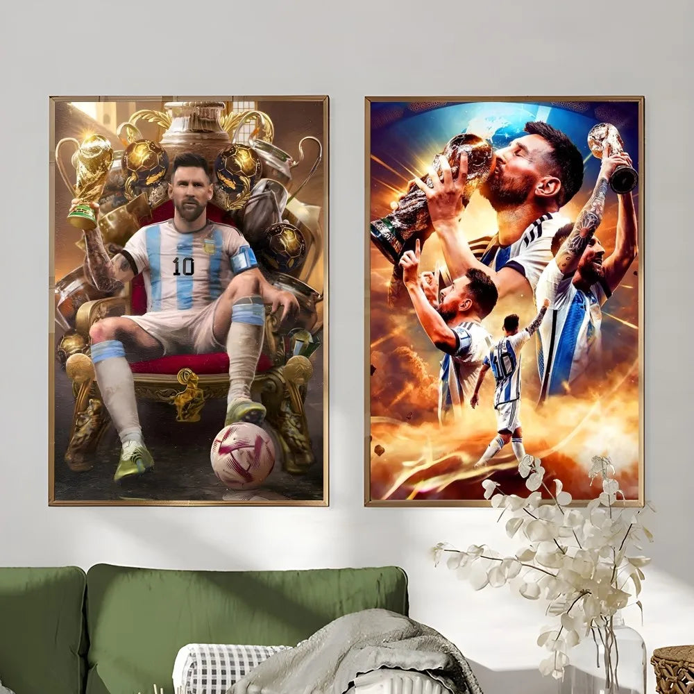 1PC Football Star Popular Character M-Messi Poster Sticky Wall Art Printing Waterproof Home Living Bed Room Bar Aesthetic Decor Velora