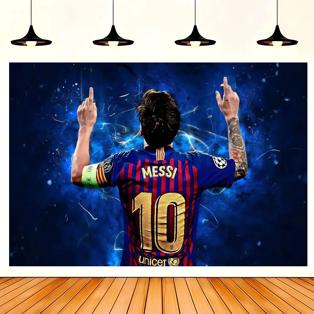 Soccer M-Messi Character Birthday Party Backdrop For Photography Background Birthday Decor Velora