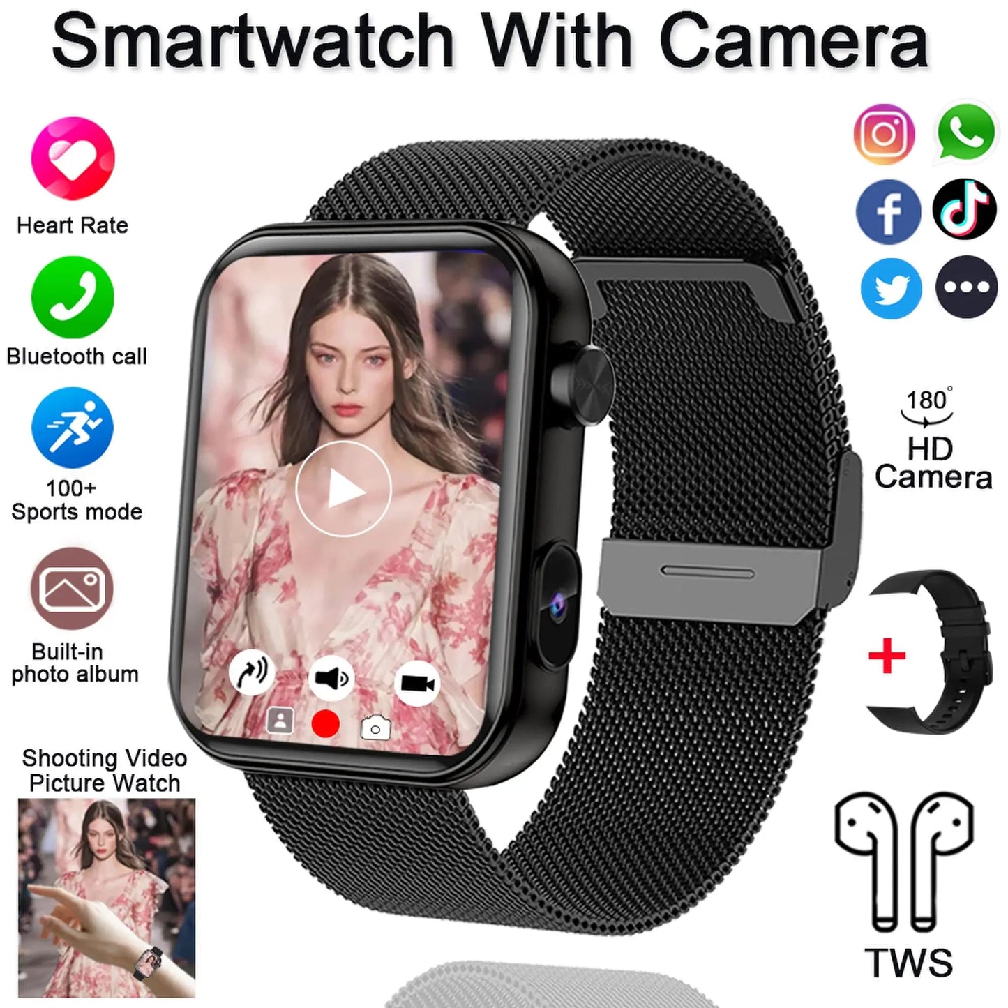 2025 New Smart Watch Men Women Camera Take Photos Record Video Health Monitor Sports Fitness Waterproof BT Call Smartwatch - Velora