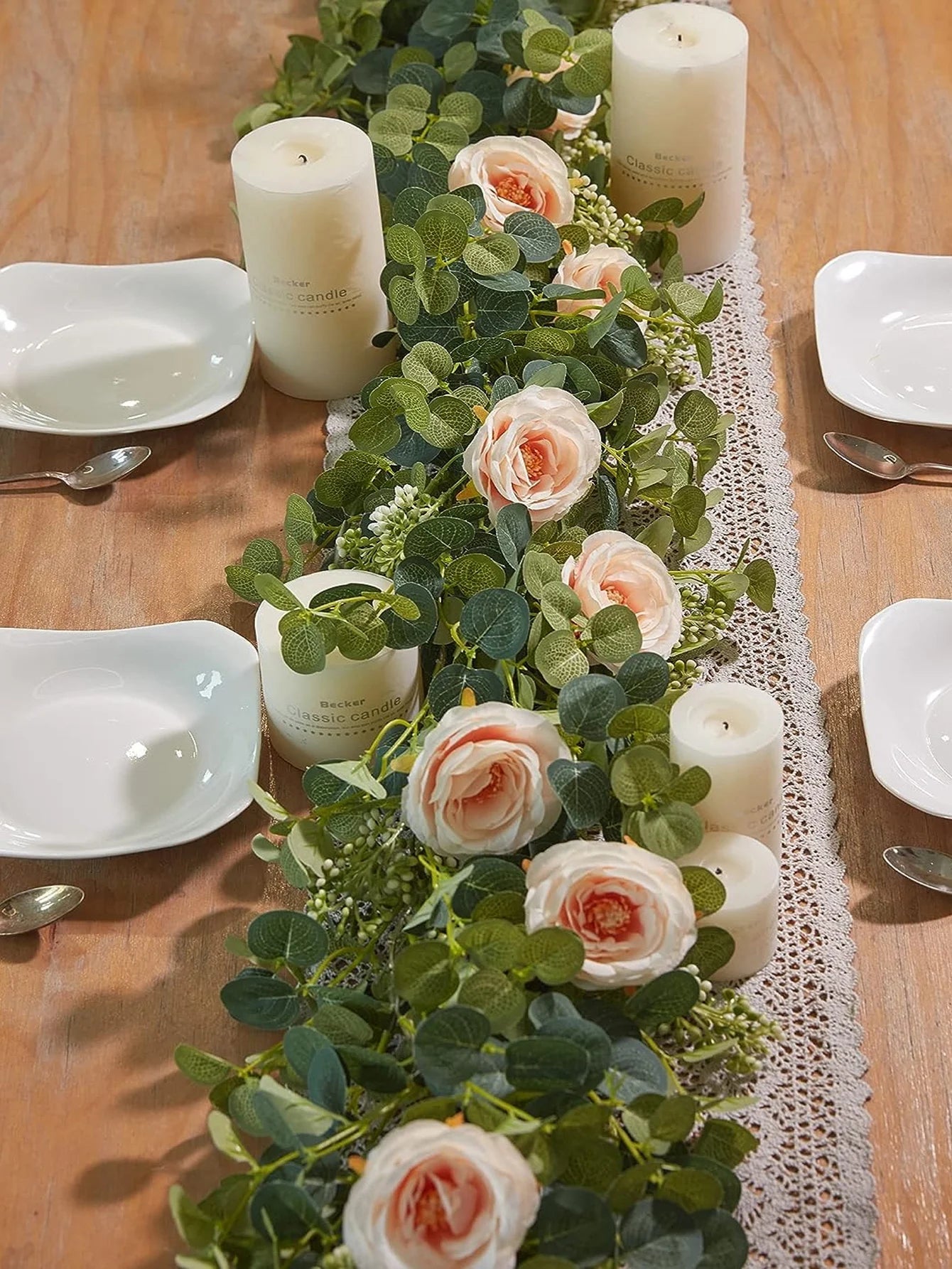 1pc 5.9FT Artificial Eucalyptus Vine Fake Rose Flowers Gypsophila Garland For Wedding Home Party Craft Art Table Runner Decor - Velora