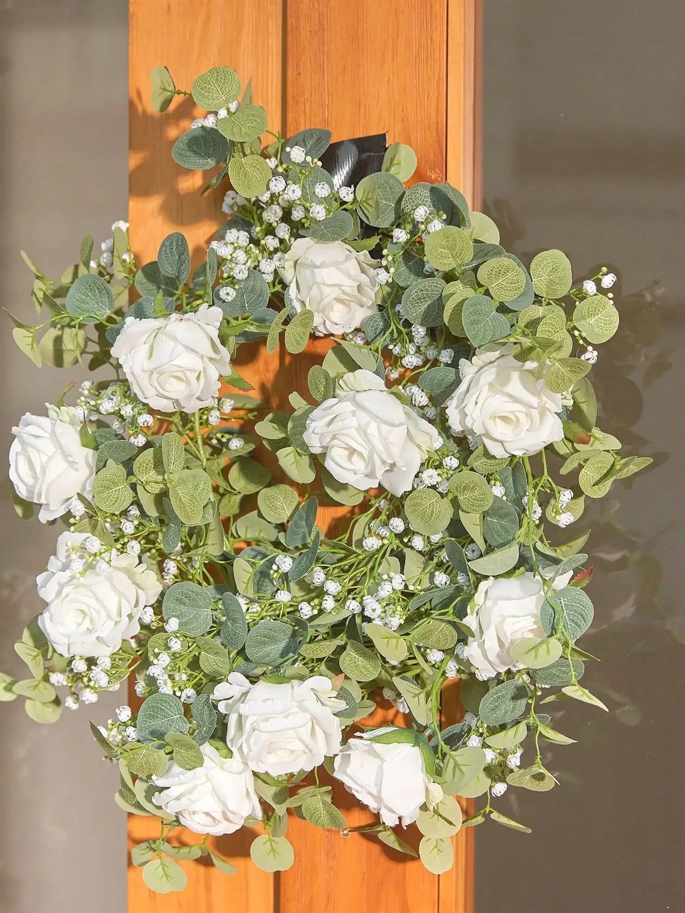 1pc 5.9FT Artificial Eucalyptus Vine Fake Rose Flowers Gypsophila Garland For Wedding Home Party Craft Art Table Runner Decor - Velora