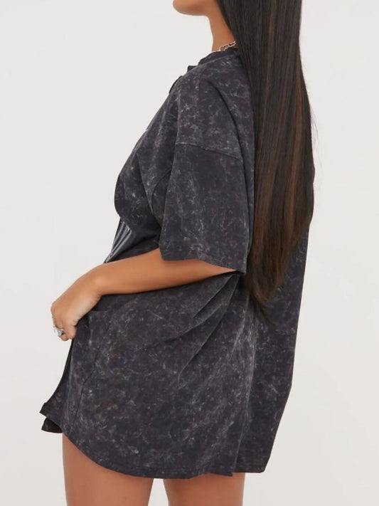 Side Slit Letter Graphic Oversize T-Shirt - Velora Luxury Fashion