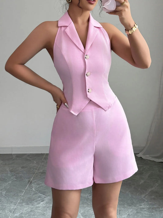 Sleeveless Vest and Shorts Set - Velora Luxury Fashion