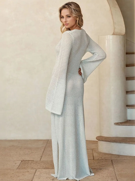 Slit Plunge Flare Sleeve Cover-Up Dress - Velora Luxury Fashion