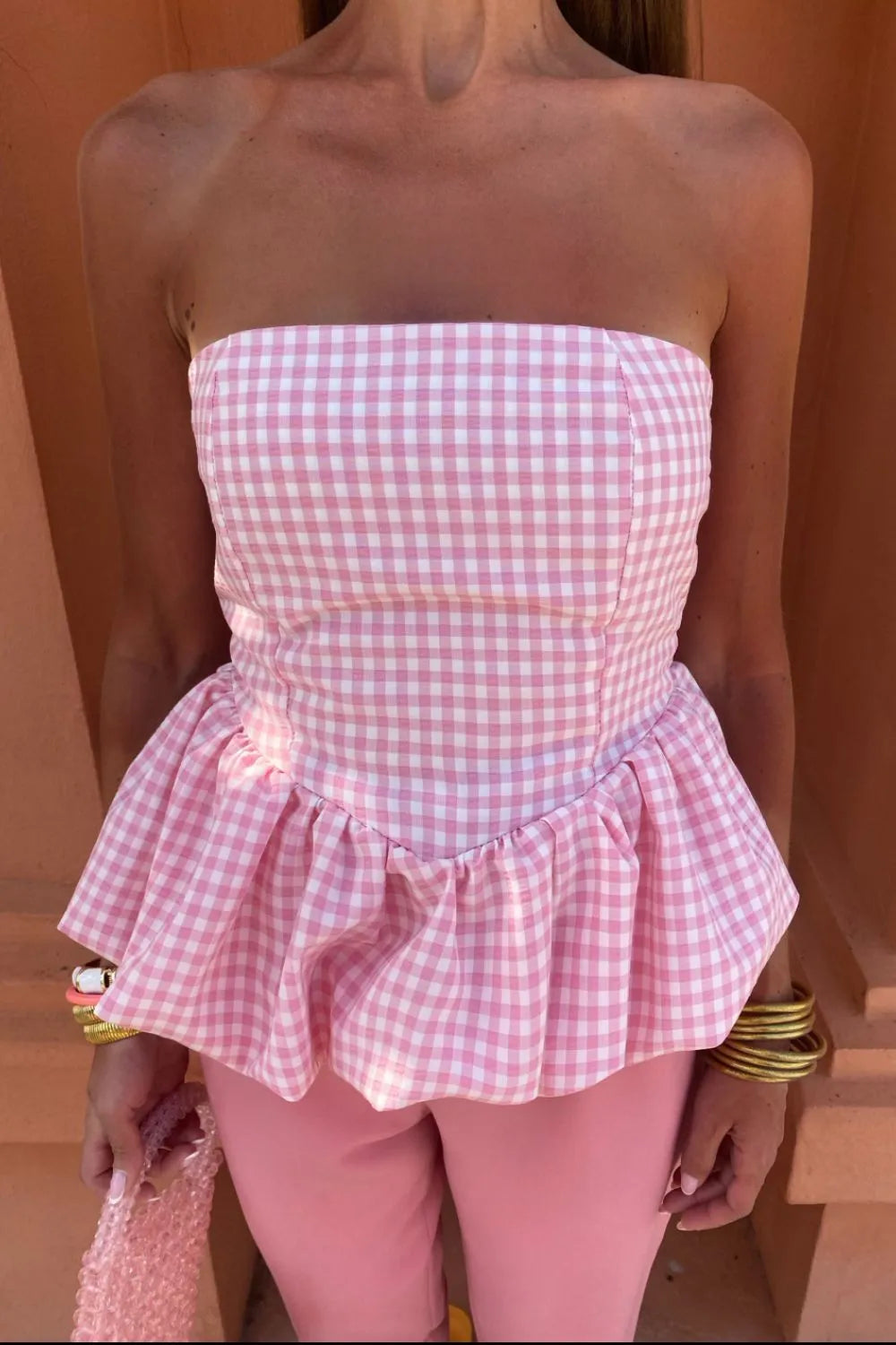 Smocked Back Bubble Hem Tube Top - Velora Luxury Fashion