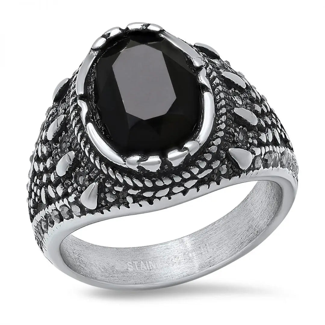 SteelTime Men's Stainless Steel Gothic Simulated Black Diamond Ring Boutique of Leathers/Open Road