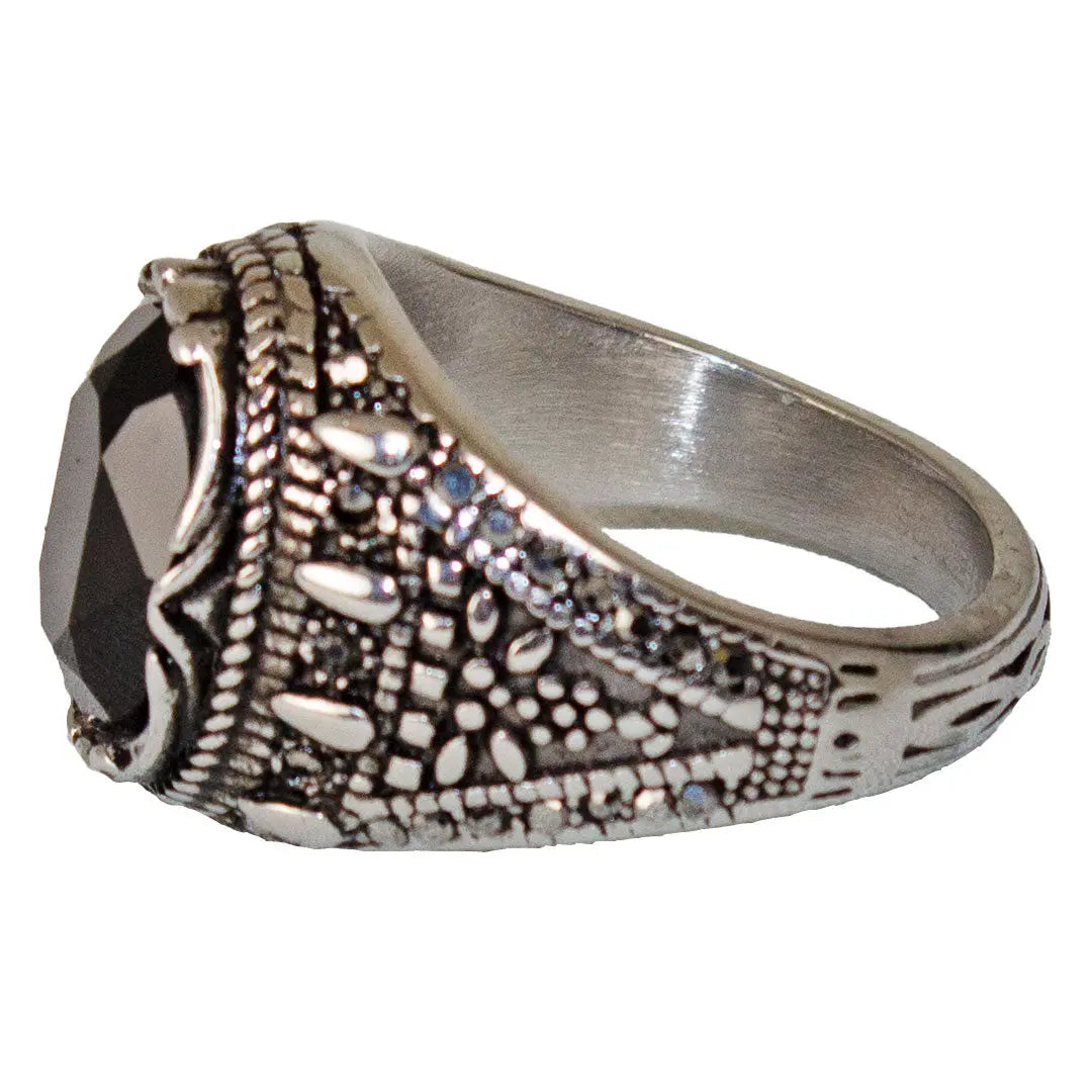 SteelTime Men's Stainless Steel Gothic Simulated Black Diamond Ring Boutique of Leathers/Open Road