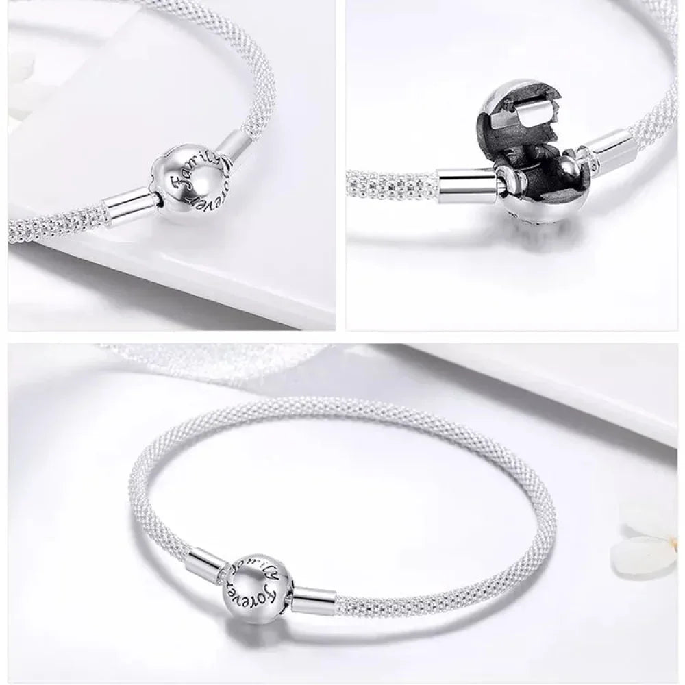 Sterling Silver Mesh Charm Bracelet – “Forever Love” Bead - Velora Luxury Fashion