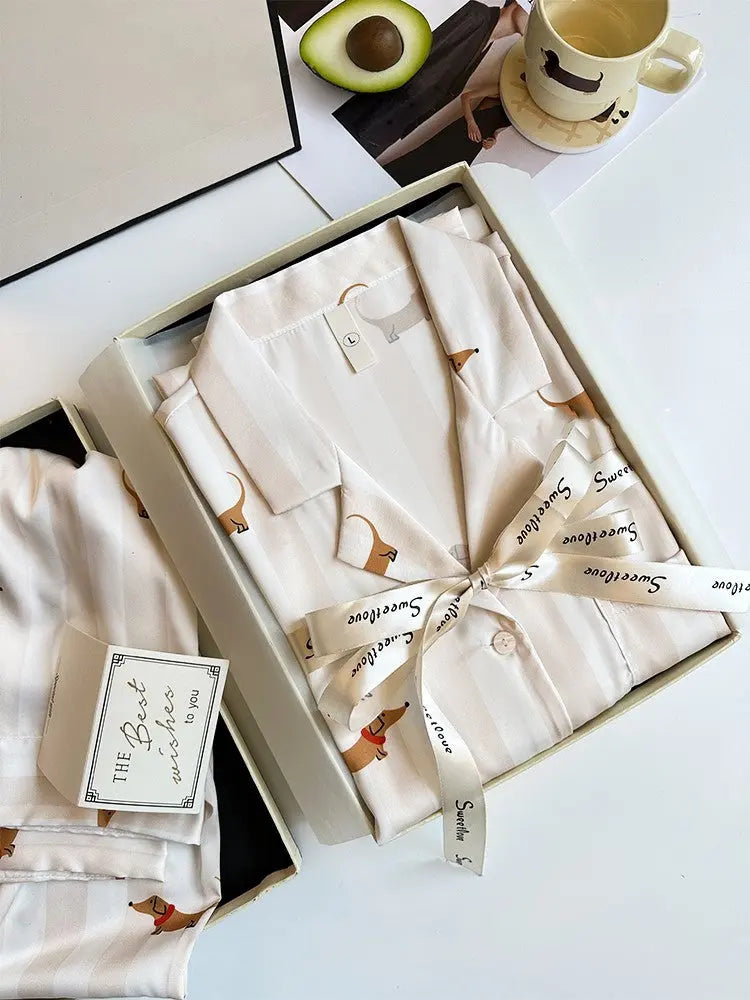 Striped Sausage Dog Pajamas For Women Simple Homewear EX-STOCK Canada