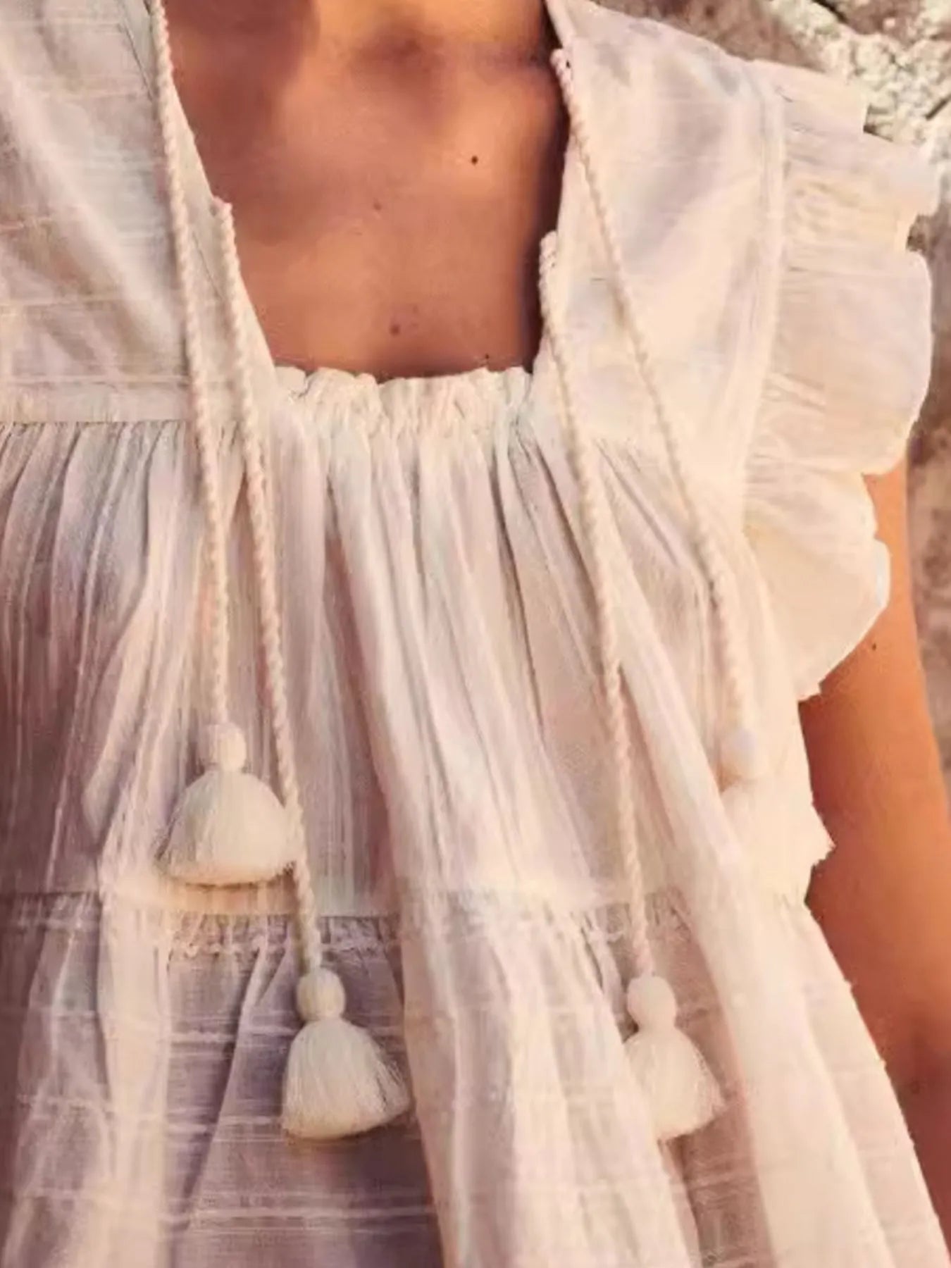 Tassel Ruffled Striped Blouse - Velora Luxury Fashion