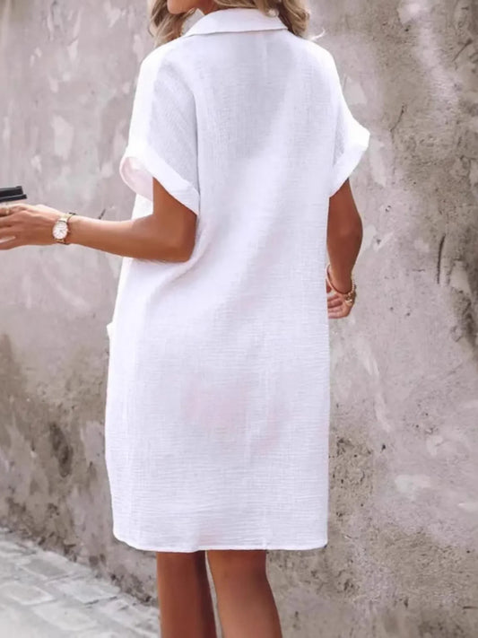 Textured Button-Front Shirt Dress - Velora Luxury Fashion